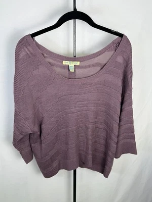 Suéter boho Love By Design ameixa malha aberta botão costas desleixado médio - Imagem 1 de 4