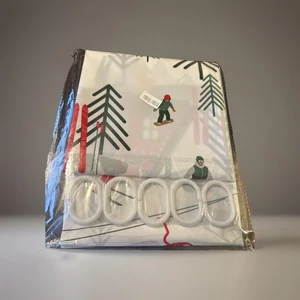 Frohe Weihnachten Badezimmer Duschvorhang, Winter Skifahren mit 12 weißen Haken - Bild 1 von 4
