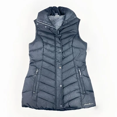 Chaleco acolchado Eddie Bauer para mujer mediano forrado negro cálido acogedor empaquetable ¡EXCELENTE ESTADO USADO! Foto 1 de 4