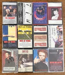 12 Synth Pop Cassettes, Used, Simply Red, Duran Duran, Men At Work, Tin Machine, - Bild 1 von 1