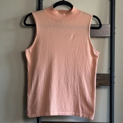 Suéter tejido sin mangas Ann Taylor Factory rosa melocotón coral sin mangas cuello falso top mediano Foto 1 de 4