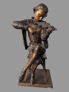 Antike viktorianische Gussmetall 12,5" Figur Statue Skulptur Violine Spieler - Bild 1 von 14