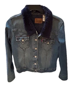 Chaqueta Levi Strauss & Co Talla M Lavada a Piedra Piel Sintética Cuello Puños Forro Acolchado - Imagen 1 de 5