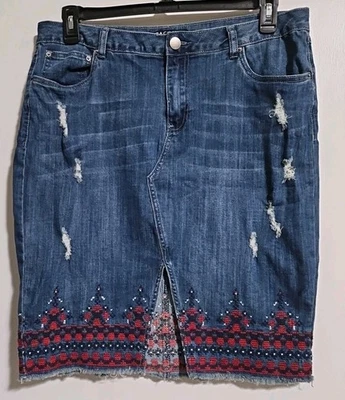 Falda vaquera Baccini bordada y desgastada talla 12 mezcla de algodón Foto 1 de 4
