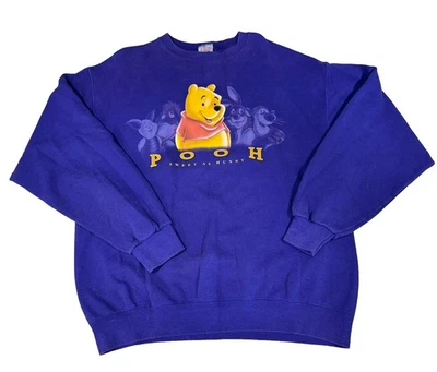 Suéter feminino vintage Winnie the Pooh manga longa gola redonda L roxo bordado - Imagem 1 de 4