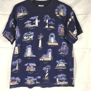 T-shirt vintage anni 90 FARO STAMPA ALL OVER Med DOP spiaggia oceano natura Gildan - Foto 1 di 8