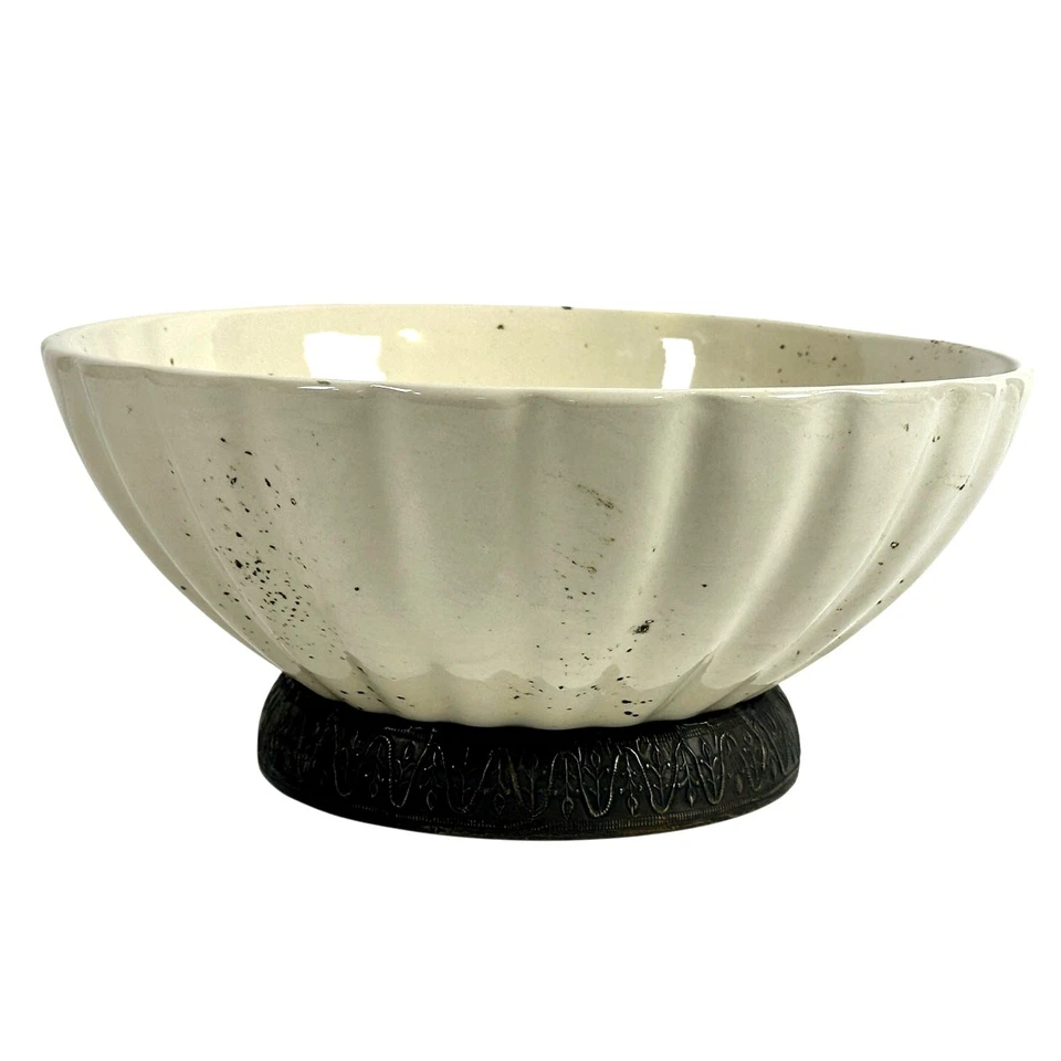 Unique Rustic Design Presentation Salad Centerpiece 12" Bowl Metal Covered Base - Image 1 of 4