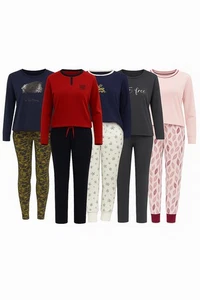 Damen Pyjama Set 2tlg Schlafanzug Baumwolle Langarm Hose Reine Baumwolle S-2XL - Bild 1 von 9