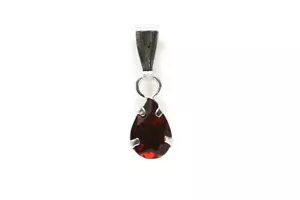 9ct White Gold Garnet Teardrop Necklace Pendant No Chain Gift Boxed Made in UK - Picture 1 of 4