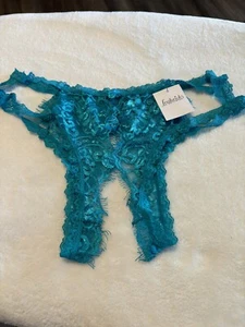 NWT Frederick's Of Hollywood Aqua Lace Crotchless Panty Size L/XL - Picture 1 of 5
