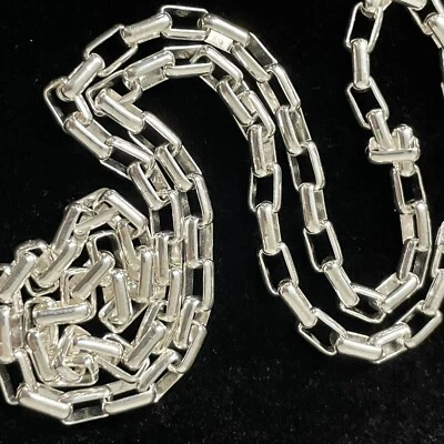 Collar de cadena de plata de ley 925 chapado en rodio de 18" de 5 mm hecho en Italia 17 g Foto 1 de 4