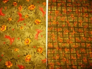 Lot of 2 Fat Quarters Bunny Rabbit Floral Plaid Spring Easter Flannel Fabric - Picture 1 of 1