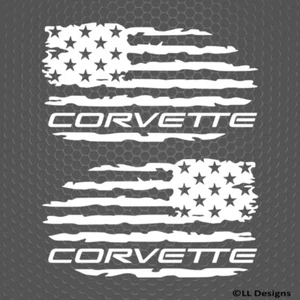 Corvette Distressed American Flag PAIR Vinyl Decal Sticker - Choose Color/Size - Picture 1 of 30