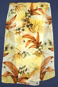 🌿 CODELLO Long Silk Scarf – 59" Yellow TROPICAL Floral Brown Green Leaf Vintage - Picture 1 of 5
