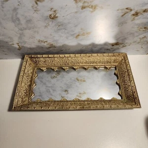 Gold Tone Ornate Decorative Vanity Mirror Trinket Tray - Picture 1 of 9