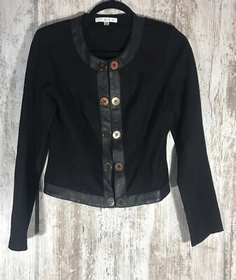 Cabi Black Style 583 Black Blazer Size XS Faux Leather Military Gold Buttons - Image 1 of 4