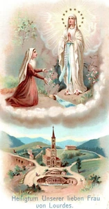 C1915-20 German Die Cut Holy Religious Prayer Card Shrine of Our Lady of Lourdes - Picture 1 of 3