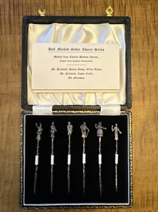 Set Of Six English Sterling Silver Dickens Figures Cocktail Sticks 1966 - Picture 1 of 13