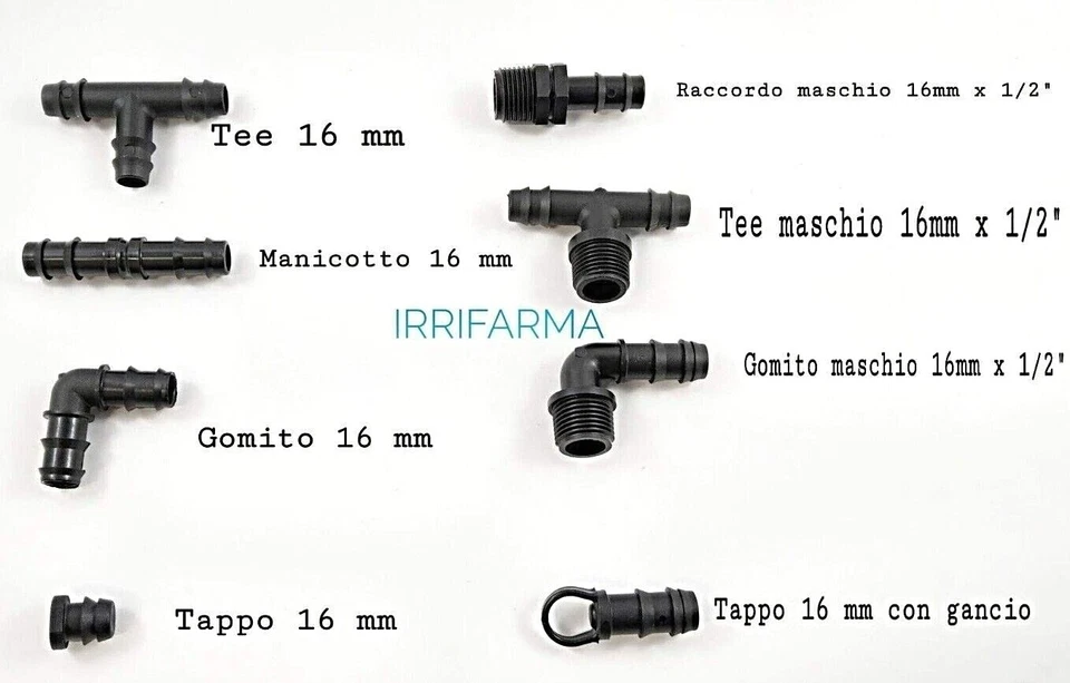 IRRITEC Raccordi portagomma per tubo polietilene poroso ala gocciolante gomito tee tappo