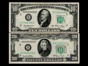 1950 $20 1950-A $10 federal reserve note from New York - Picture 1 of 2