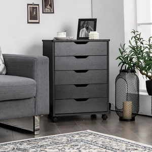 5 Drawer Chest Storage Dresser Floor Cabinet Organizer with Wheels - Picture 1 of 21