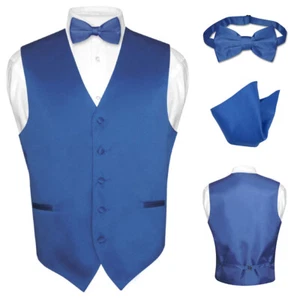 Men's Dress Vest BOWTie Hanky Solid Color Waistcoat Bow Tie Set Suit or Tuxedo - Picture 1 of 29