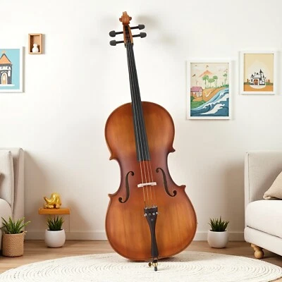 Juego de violonchelo acústico para principiantes con tapa de abeto macizo de tamaño completo 4/4 - envejecido y cuerdas Foto 1 de 4