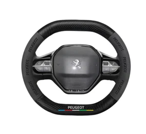 15" PU Leather+Carbon fiber Steering Wheel Cover For PEUGEOT 407 408 5008 508 - Picture 1 of 10