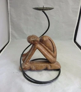 Geschnitzte Holzskulptur, balinesische Figur Kerzenhalter  - Bild 1 von 8