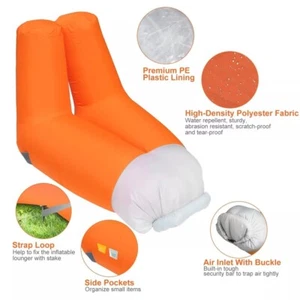 Inflatable Lounger Air Sofa Bed Chair Couch w Portable Organizing Bag Waterproof - Picture 1 of 9