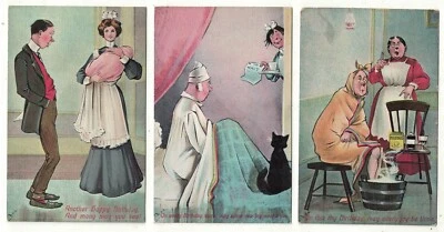 3 Comic Artist Drawn Vintage Birthday Greetings Postcards by Bob Joy Be Thine - Image 1 of 4