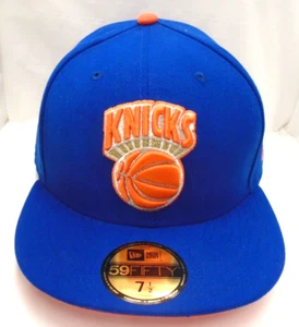 New York Knicks Men's New Era 59FIFTY 7 1/2 Fitted Cap Hat Blue Orange - Picture 1 of 5