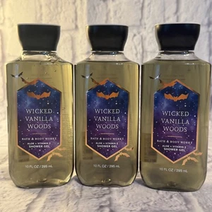SET OF 3~ Bath & Body Works WICKED VANILLA WOODS Shower Gel 10 oz~NEW~RARE! - Picture 1 of 4