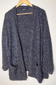 Lands' End Womens Open Cardigan Sweater Size 2X Blue Long Sleeve Pockets Cotton - Picture 1 of 5