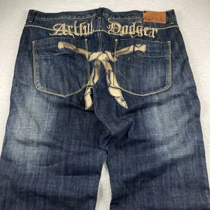 Vintage Artful Dodger Jeans Mens 42 Blue Baggy Wide Leg Hip Hop Y2K Embroidered - Picture 1 of 12