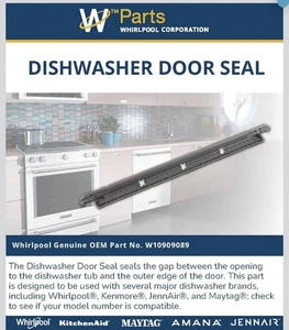 Whirlpool W10909089 Genuine OEM Dishwasher Door Seal Replacement Part - Replaces - Picture 1 of 2