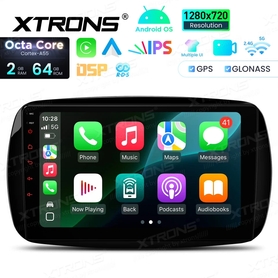 XTRONS 9" Android 14 Autoradio GPS Navi RDS 64GB Für Smart Fortwo 451 2015-2018 - Bild 1 von 4