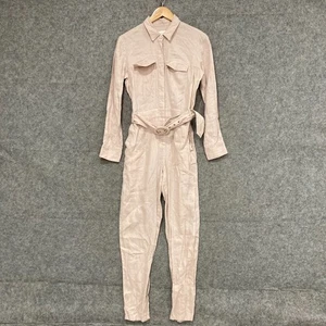 Witchery Jumpsuit Womens Size 8 Pink Linen Long Sleeve Belt Button Collar 23620 - Picture 1 of 13