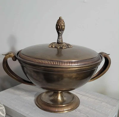 Vintage Classical Pedestal Lidded Brass Bowl w/ Beautiful details - Image 1 of 4