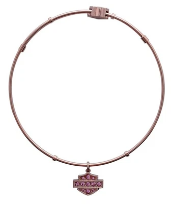 Brazalete brazalete Harley-Davidson para mujer rosa con barra y escudo de acero inoxidable Foto 1 de 2