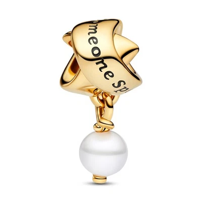 PANDORA Schmuck Charm Goldfarbene Schleife mit Perle 763784C01 - Bild 1 von 4