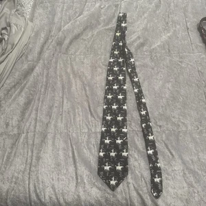 Vtg ROCKMOUNT RANCH WEAR Ropers & Brands No. 467 Black White Tie 100% Silk - Picture 1 of 3