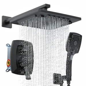 ELLO&ALLO Matt Schwarz Bad Duscharmatur Set mit Ventil, Regendusche... - Bild 1 von 6