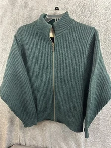 Vintage LL Bean- Men's M- Wool Alpaca Full Zip Cardigan Sweater- USA Made Green - Picture 1 of 12
