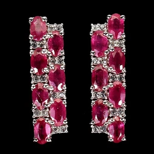 925 Sterling Silver Earrings Oval Ruby 5x3mm White Topaz Gemstone Jewelry - Picture 1 of 14