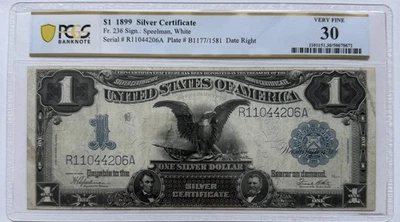 US 1899 $1 Black Eagle Silver Certificate Speelman/White FR 236 PMG 30 VF 🔥🔥 - Image 1 of 2