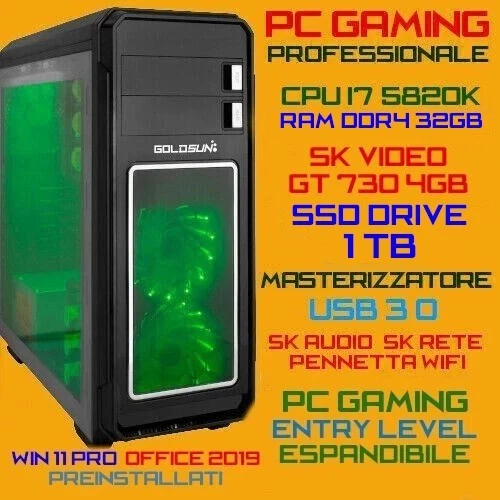 COMPUTER PC FISSO CPU INTEL i7 Ram32GB SSD1.0TB Sk-Video 4GB Win 11 +Office 2019 - Immagine 1 di 1