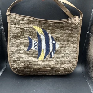 Vera Bradley Angel Fish Woven Straw Crossbody Light Brown Handbag EUC - Picture 1 of 6