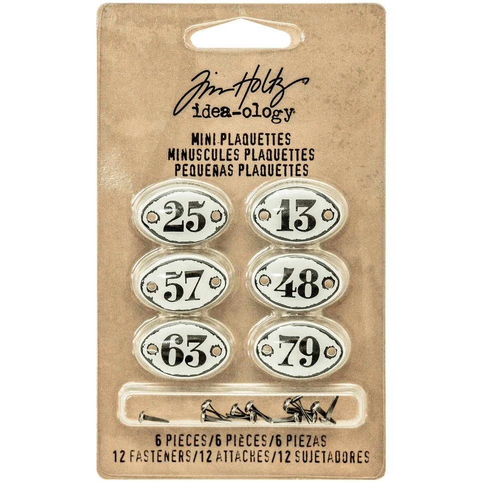 Tim Holtz Idea-ology Mini Plaquettes W/brads 6pc W/12brads TH93296