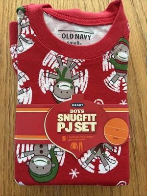 Old Navy 2pc Kid's Christmas Pajama Set Size SMALL (6) Monkey Unisex RED NWT New - Image 1 of 4